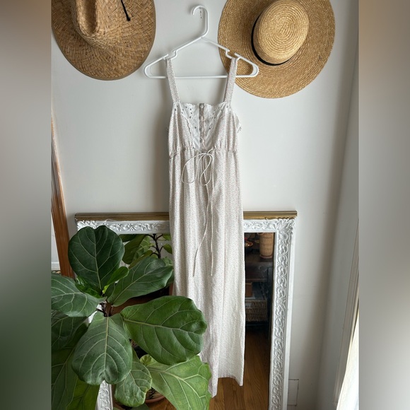 Vintage Dresses & Skirts - Vintage 70’s Cotton Ditzy Floral Cream Maxi Dress